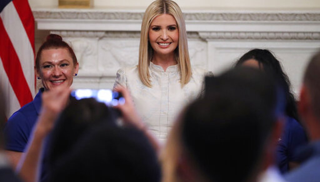 Ivanka Trump poses for photographs during a "Pledge to America's Workers" ceremony at the White House on July 25, 2019. (AP)
