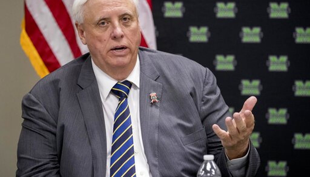 West Virginia Gov. Jim Justice speaks at a roundtable on the opioid epidemic at Cabell-Huntington Health Center in Huntington, W.Va., on July 8, 2019. (AP)