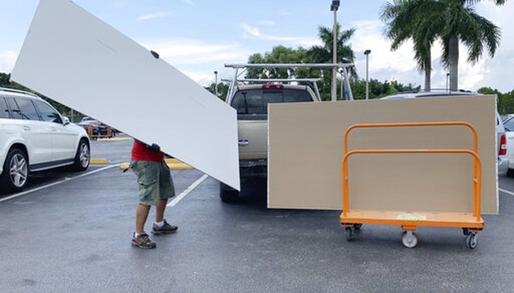 Shoppers prepare ahead of Hurricane Dorian at the Home Depot on Aug. 29, 2019, in Pembroke Pines, Fla. (AP)