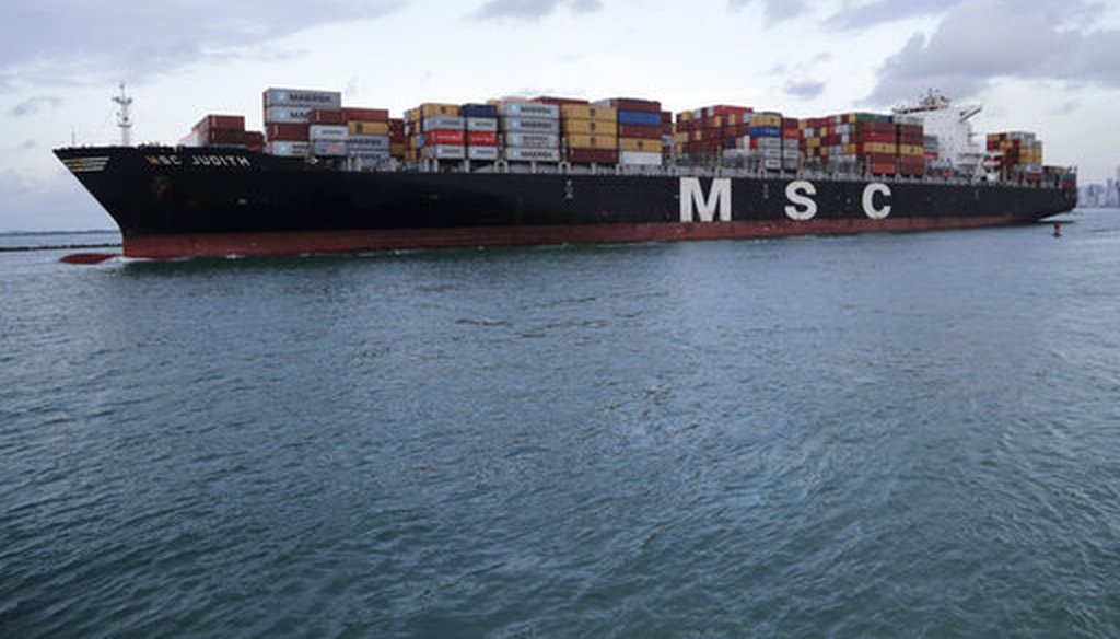 An MSC cargo ship leaves PortMiami, on Aug. 31, 2019. (AP)