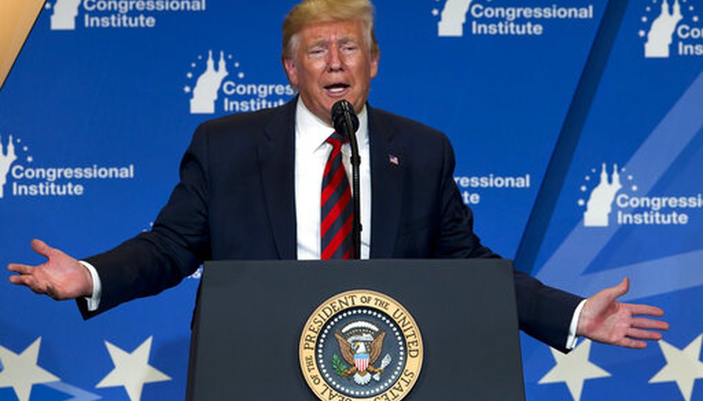 President Donald Trump speaks at the 2019 House Republican Conference Member Retreat Dinner in Baltimore Sept. 12, 2019. (AP)