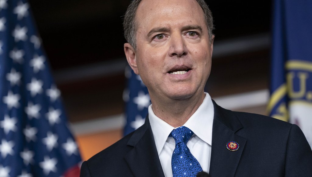 House Intelligence Committee Chairman Adam Schiff, D-Calif., talks to reporters about the release by the White House of a transcript of a call between President Donald Trump and Ukrainian President Voldymyr Zelensky on Sept. 25, 2019. (AP)