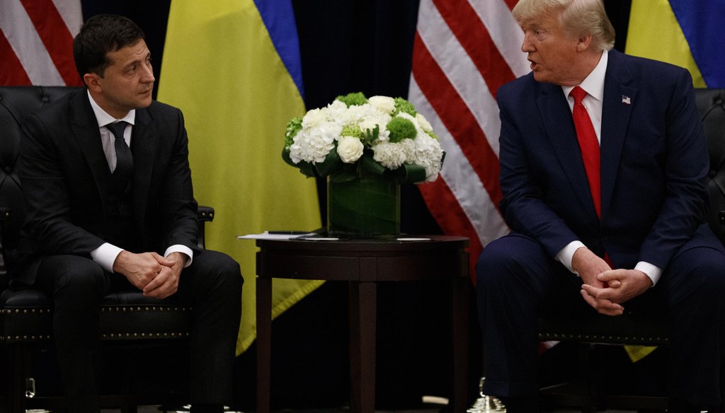 President Donald Trump meets with Ukrainian President Volodymyr Zelensky at the InterContinental Barclay New York hotel during the United Nations General Assembly on Sept. 25, 2019, in New York. (AP)