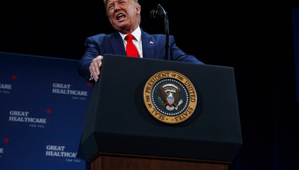 President Donald Trump delivers remarks on Medicare at the Sharon L. Morse Performing Arts Center, Thursday, Oct. 3, 2019, in The Villages, Fla. (AP Photo/Evan Vucci)