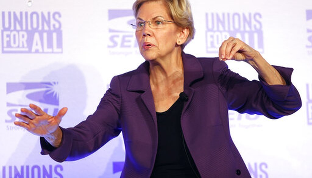 Democratic presidential candidate Sen. Elizabeth Warren, D-Mass., speaks at the SEIU Unions For All Summit on Oct. 4, 2019, in Los Angeles. (AP)