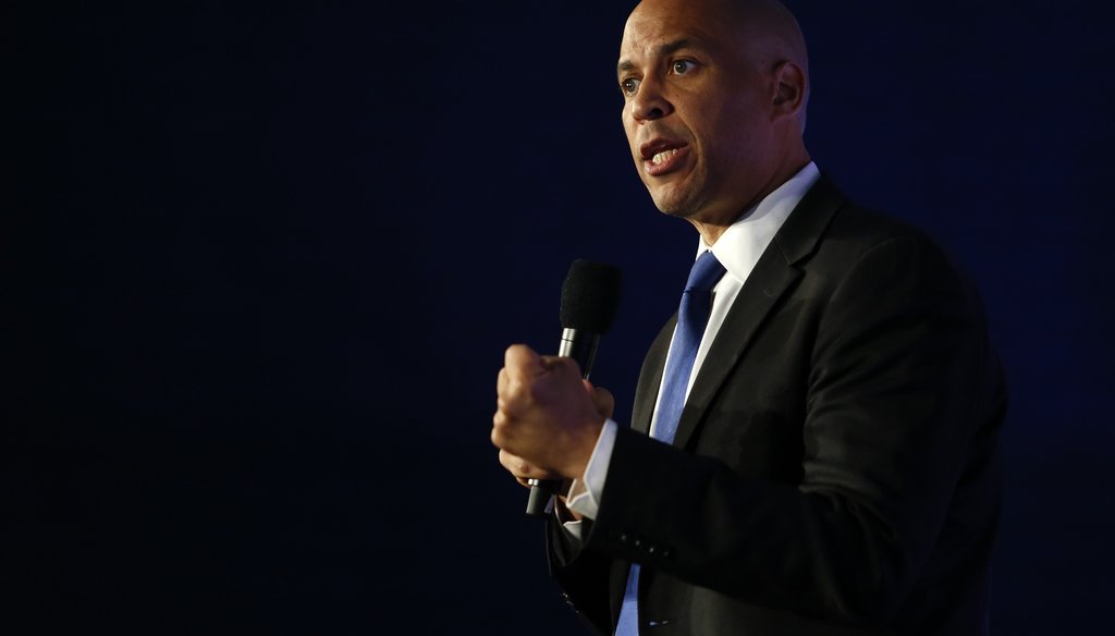 Democratic presidential candidate Sen. Cory Booker, D-N.J., speaks in SEIU Unions For All Summit on Oct. 4, 2019, in Los Angeles. (AP)