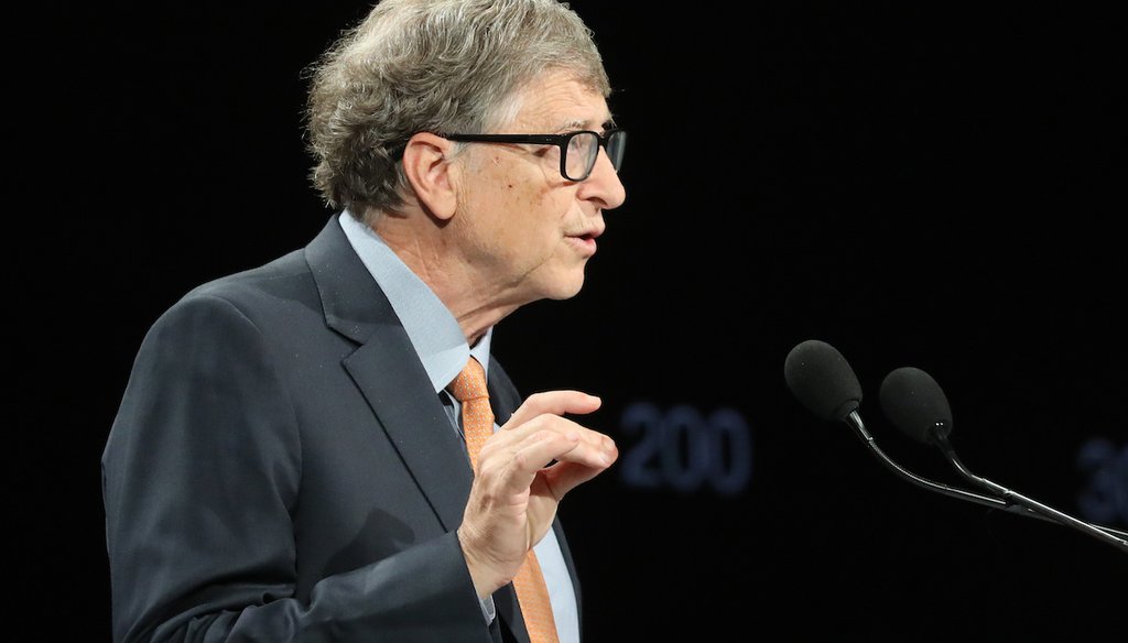 Philanthropist and co-chairman of the Bill & Melinda Gates Foundation Bill Gates gestures as he speaks to the audience during the Global Fund to Fight AIDS event in central France on Oct. 10, 2019. (AP)