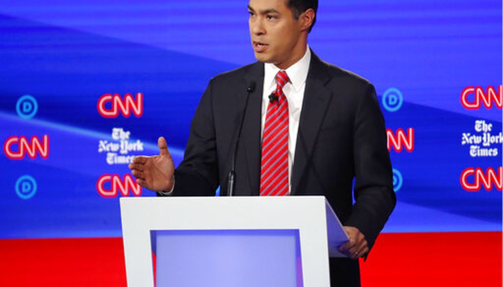 Julian Castro speaks during a Democratic primary debate on Oct. 15, 2019, in Westerville, Ohio. (AP)