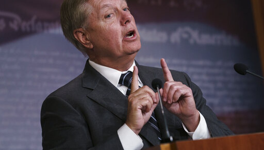 Sen. Lindsey Graham, R-S.C., speaks about his resolution condemning the House impeachment inquiry during a news conference at the Capitol in Washington on Oct. 24, 2019. (AP/Applewhite)