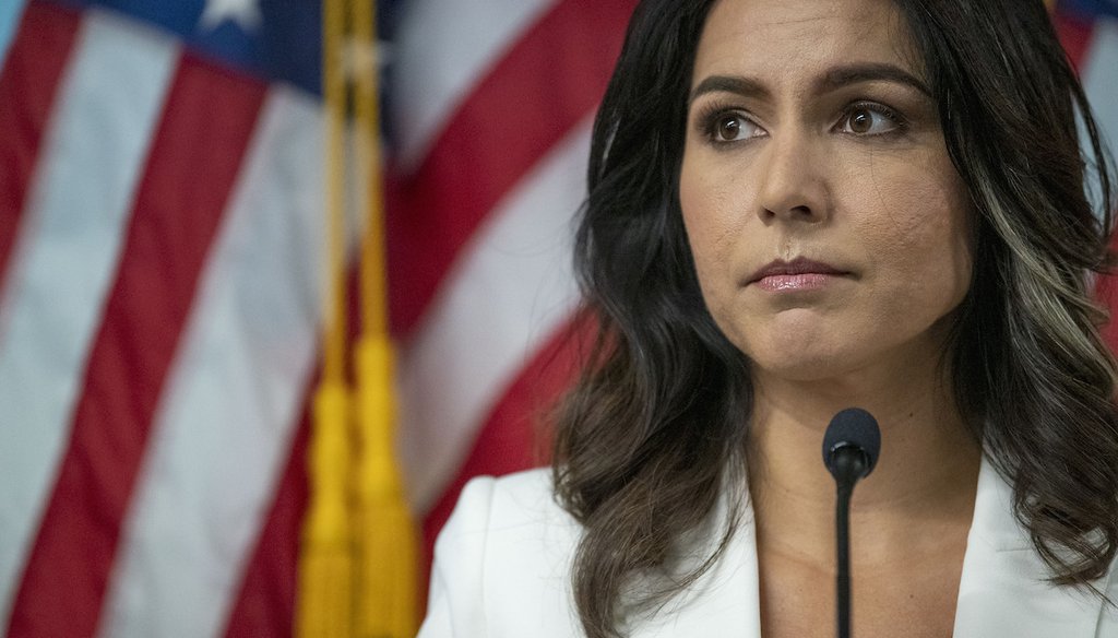 Then-Democratic presidential candidate Tulsi Gabbard speaks during a news conference on Oct. 29, 2019, in New York. (AP)