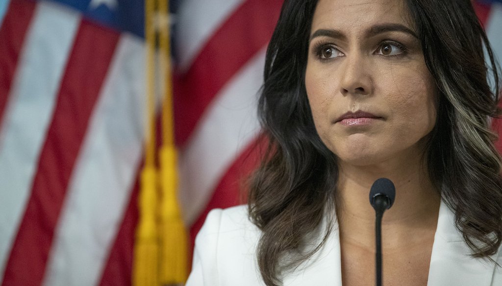 Then-Democratic presidential candidate Tulsi Gabbard speaks during a news conference on Oct. 29, 2019, in New York. (AP)