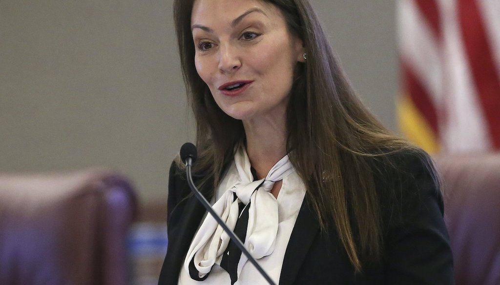 Agriculture commissioner Nikki Fried speaks at pre-legislative news conference on Tuesday Oct. 29, 2019, in Tallahassee, Fla. (AP/Steve Cannon)