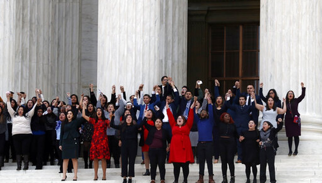 DACA recipients and others leave the Supreme Court after oral arguments were heard in the case of President Trump's decision to end the Obama-era, Deferred Action for Childhood Arrivals program (DACA), Nov. 12, 2019. (AP/Jacquelyn Martin)