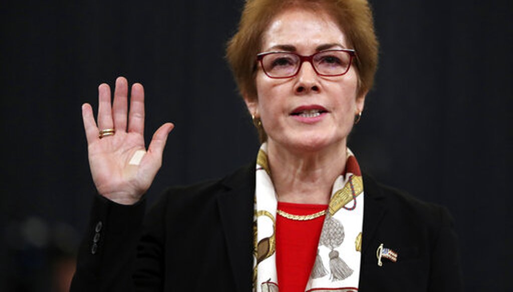 Former U.S. Ambassador to Ukraine Marie Yovanovitch is sworn in to testify to the House Intelligence Committee on Capitol Hill in Washington, Friday, Nov. 15, 2019. (AP)