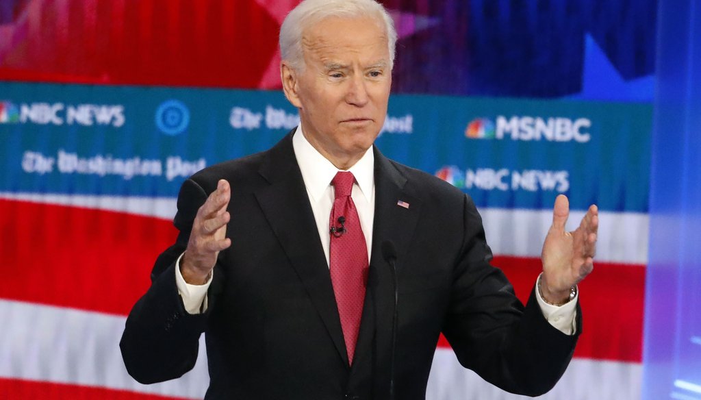 Democratic presidential candidate former Vice President Joe Biden speaks during a Democratic presidential primary debate on Nov. 20, 2019, in Atlanta. (AP)