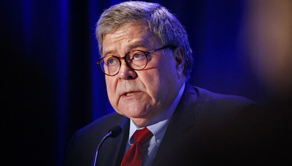 Attorney General William Barr speaks to the National Association of Attorneys General on Dec. 10, 2019, in Washington. (AP/Martin)