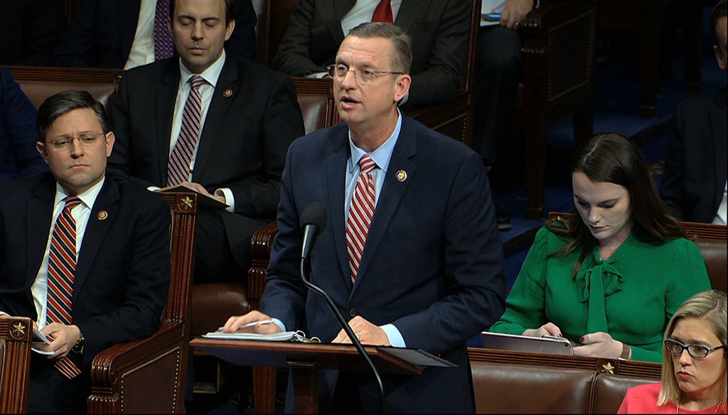 House Judiciary Committee ranking member Rep. Doug Collins, R-Ga., speaks as the House of Representatives debates the articles of impeachment against President Donald Trump at the Capitol in Washington on Dec. 18, 2019. (House Television via AP)