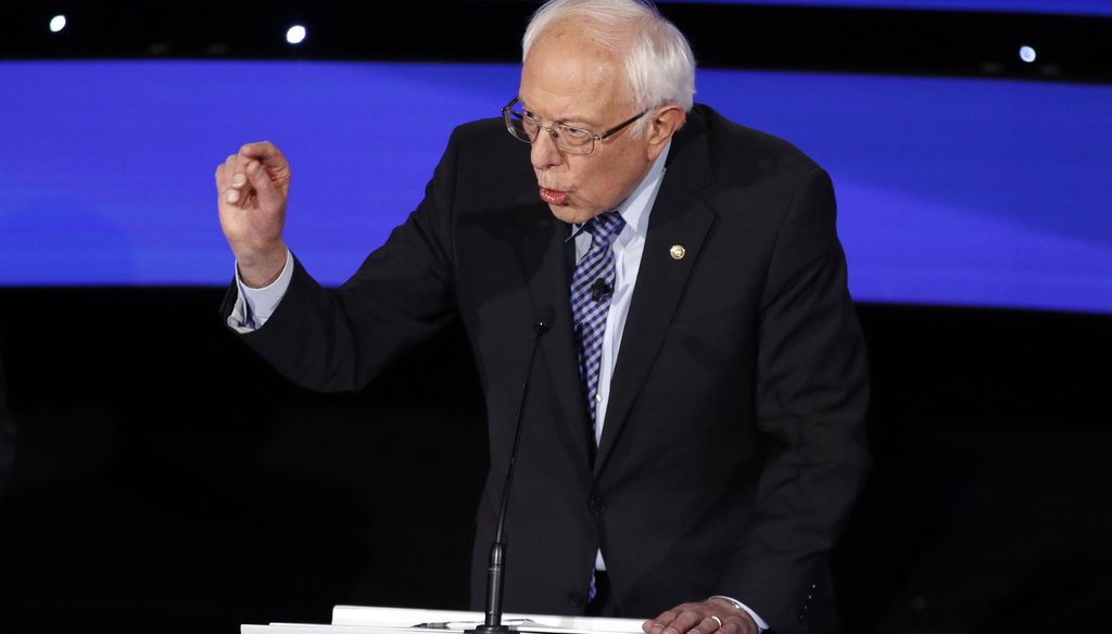Democratic presidential candidate Sen. Bernie Sanders, I-Vt., speaks Jan. 14, 2020, during a Democratic presidential primary debate hosted by CNN and the Des Moines Register in Des Moines, Iowa. (AP)