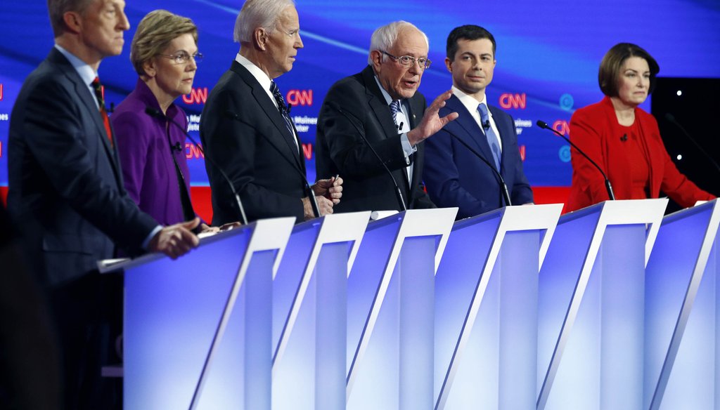 Democratic presidential candidates listen Jan. 14, 2020, during a Democratic presidential primary debate hosted by CNN and the Des Moines Register in Des Moines, Iowa. (AP)