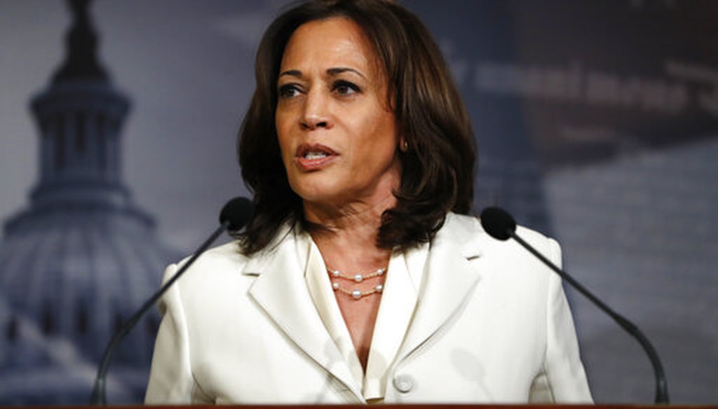 Sen. Kamala Harris, D-Calif., speaks during a news conference talking about the impeachment trial of President Donald Trump on charges of abuse of power and obstruction of Congress, Jan. 16, 2020. (AP/Julio Cortez)