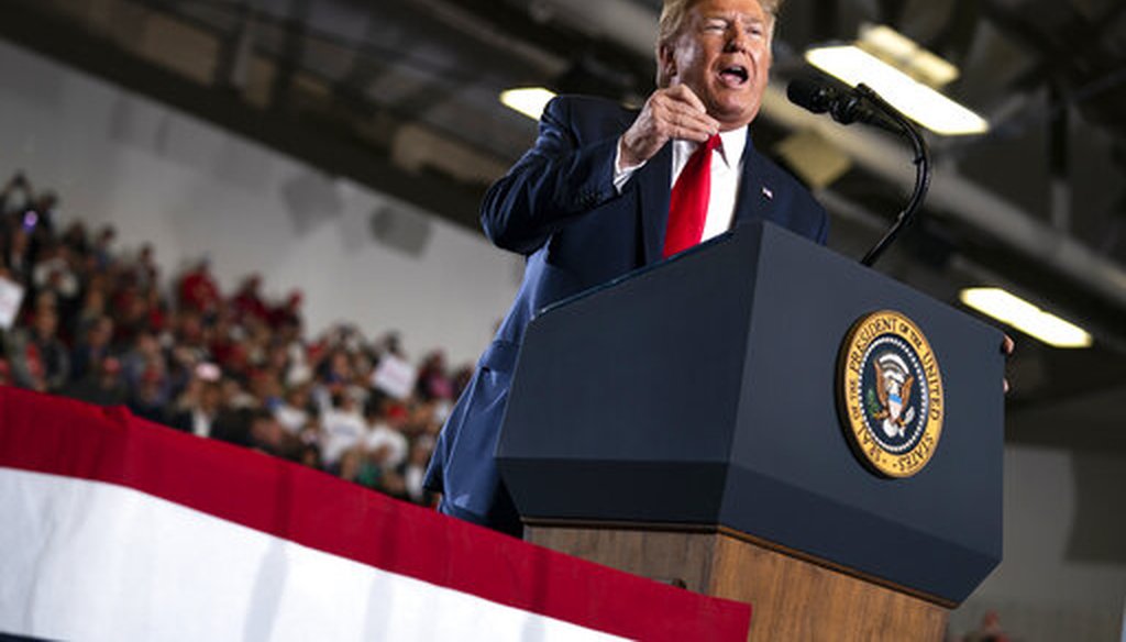 President Donald Trump speaks at a campaign rally at the Wildwoods Convention Center Oceanfront on Jan. 28, 2020, in Wildwood, N.J. (AP)