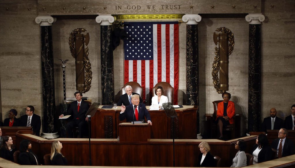 President Donald Trump delivers his State of the Union address to a joint session of Congress on Capitol Hill in Washington on Feb. 4, 2020. (AP)