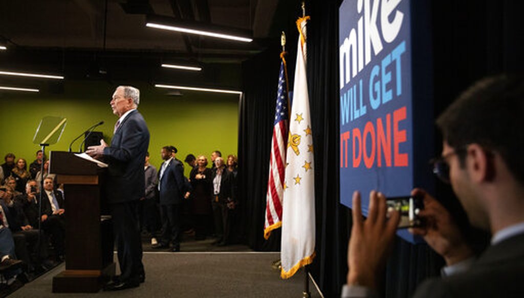 Democratic presidential candidate and former New York City Mayor Michael Bloomberg speaks at a campaign event, Feb. 5, 2020, in Providence, R.I. (AP/David Goldman)