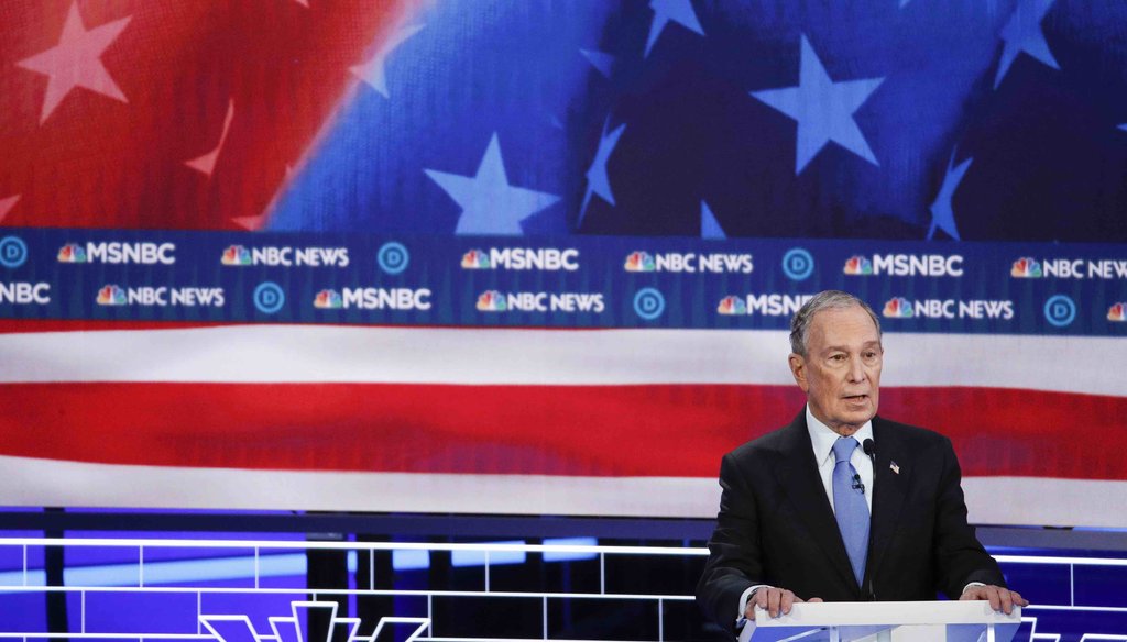 Democratic presidential candidates, former New York City Mayor Mike Bloomberg speaks during a Democratic presidential primary debate on Feb. 19, 2020, in Las Vegas, hosted by NBC News and MSNBC. (AP)
