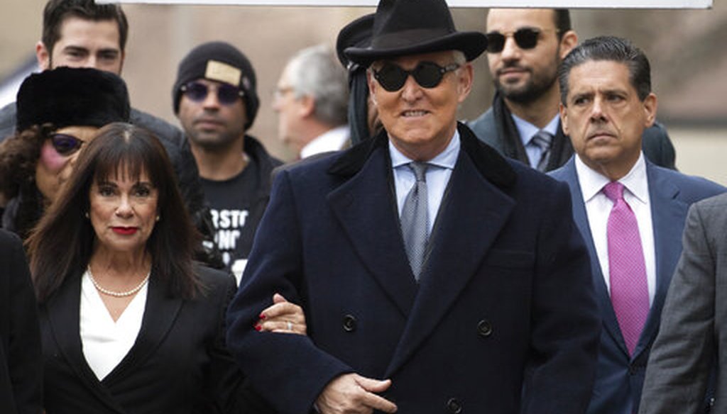 Roger Stone and his wife Nydia Stone arrive for sentencing at U.S. District Court in Washington, D.C., on Feb. 20, 2020. (AP)