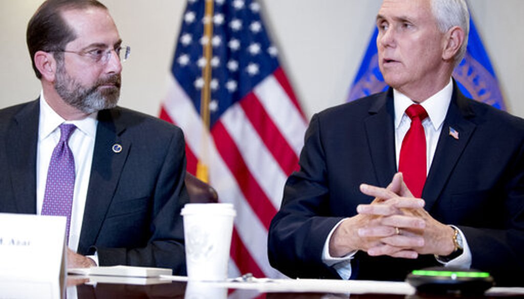 Vice President Mike Pence joins Health and Human Services Secretary Alex Azar during a coronavirus task force meeting on Feb. 27, 2020. (AP)