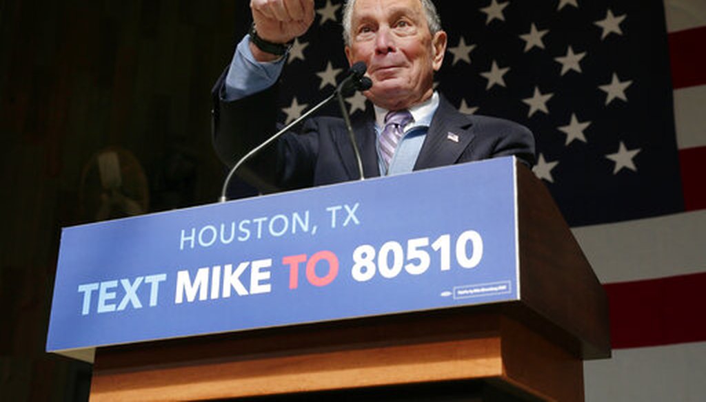 Democratic presidential candidate Mike Bloomberg speaks during a rally in Houston on Feb. 27, 2020. (AP)
