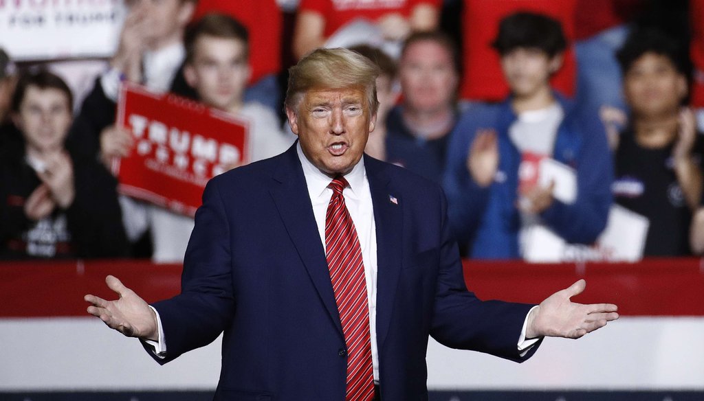 President Donald Trump walks onstage to speak at a campaign rally on Feb. 28, 2020, in North Charleston, S.C. (AP)