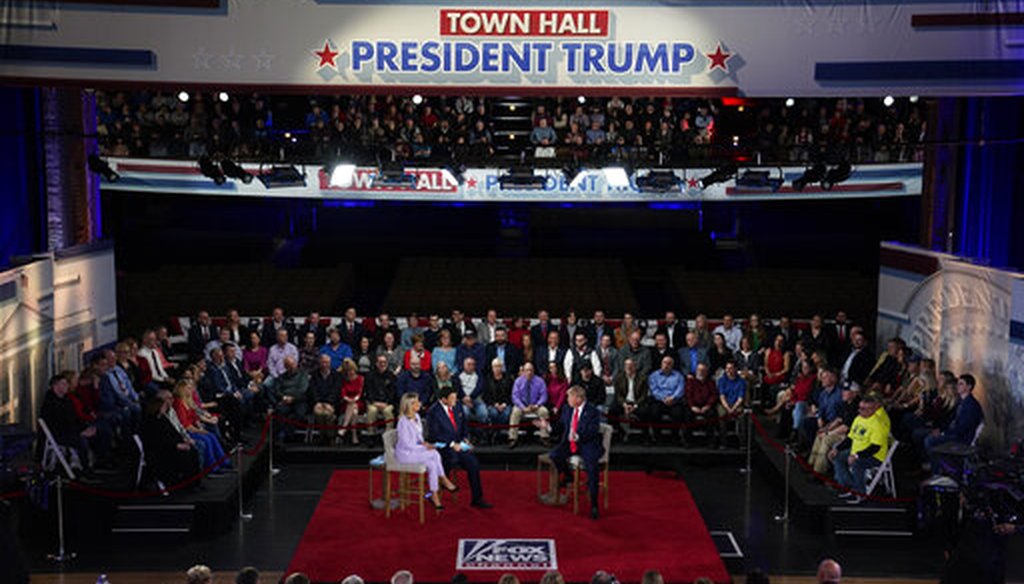 President Donald Trump speaks during a FOX News Channel town hall at the Scranton Cultural Center, March 5, 2020, in Scranton, Pa. (AP/Evan Vucci)