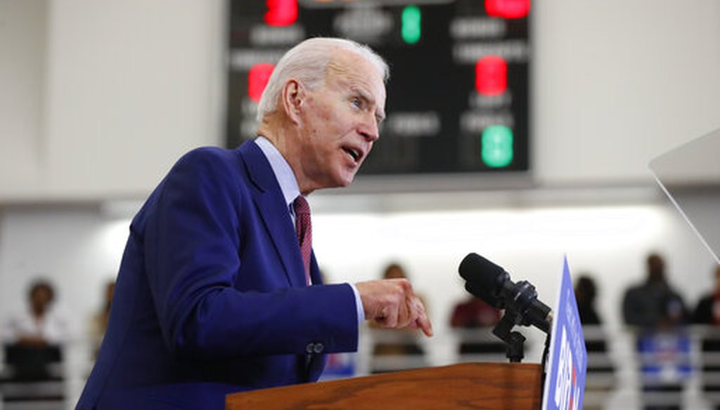 Democratic presidential candidate Joe Biden speaks during a campaign rally at Renaissance High School in Detroit, ahead of Michigan's March 10 primary. (AP)