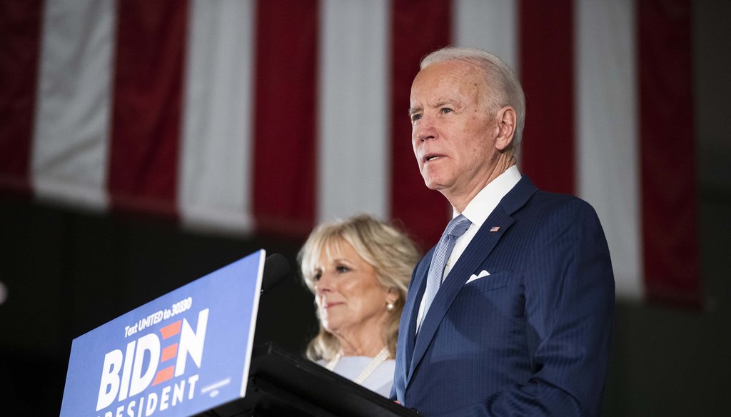 Democratic presidential candidate former Vice President Joe Biden, accompanied by his wife Jill, speaks to members of the press at the National Constitution Center in Philadelphia on March 10, 2020. (AP)