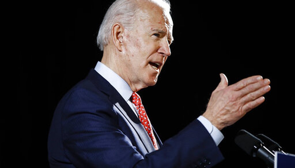 Democratic presidential candidate and former Vice President Joe Biden speaks about the coronavirus on March 12, 2020, in Wilmington, Del. (AP/Rourke)