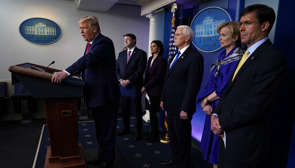 President Donald Trump speaks during press briefing with the Coronavirus Task Force, at the White House, March 18, 2020, in Washington. (AP/Evan Vucci)