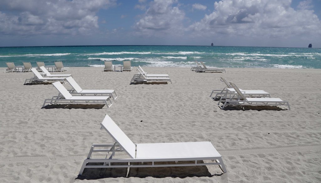 Empty chairs sit on the beach on March 19, 2020, in Miami Beach, Fla. (AP)