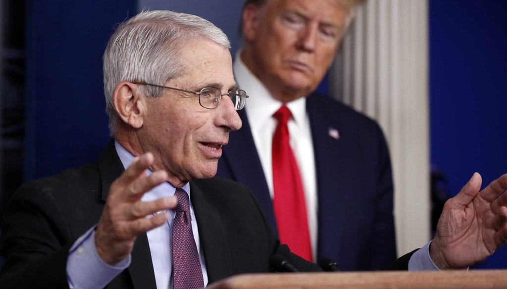 In this April 22, 2020 file photo President Donald Trump watches as Dr. Anthony Fauci, director of the National Institute of Allergy and Infectious Diseases, speaks about the coronavirus at the White House in Washington. (AP)