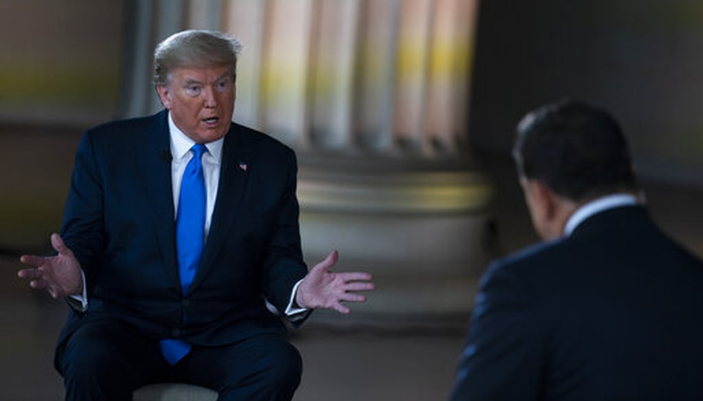 President Donald Trump speaks during a Fox News virtual town hall from the Lincoln Memorial on May 3, 2020, in Washington. (AP/Vucci)