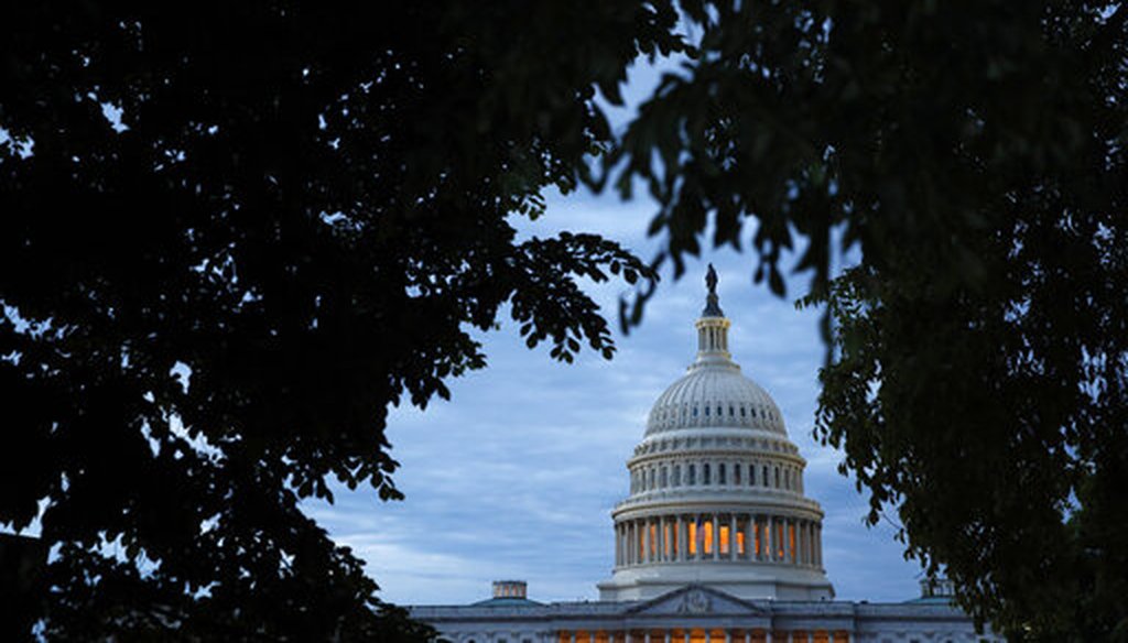 The U.S. Capitol dome at dusk on May 3, 2020. (AP)