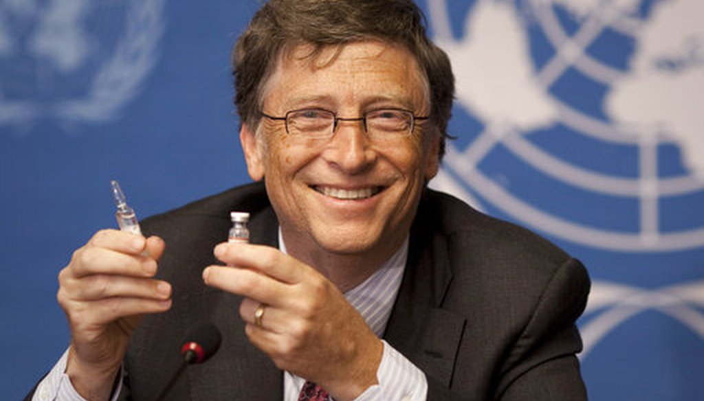 Microsoft founder Bill Gates holds a vaccine for meningitis during a news conference at the United Nations headquarters in Geneva, Switzerland. On Friday, May 8, 2020 (AP Photo)