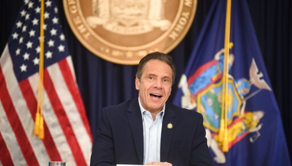 New York Gov. Andrew Cuomo briefs the media during a coronavirus news conference in New York City on May 9, 2020. (New York Post via AP)
