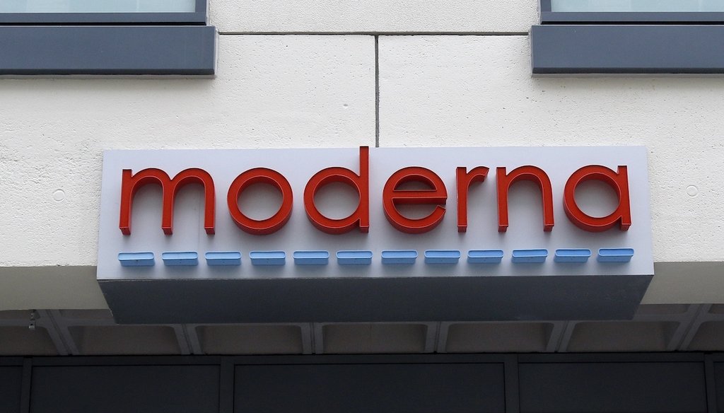A sign marks an entrance to a Moderna, Inc., building, Monday, May 18, 2020, in Cambridge, Mass. (AP)