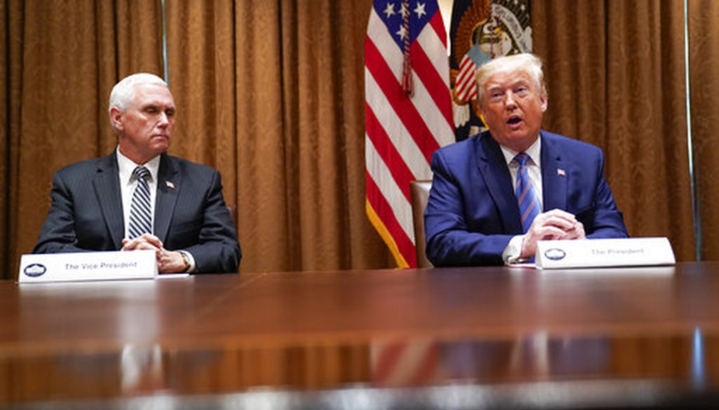 Vice President Mike Pence and President Donald Trump at a roundtable on America's seniors in the White House Cabinet Room on June 15, 2020. (AP)
