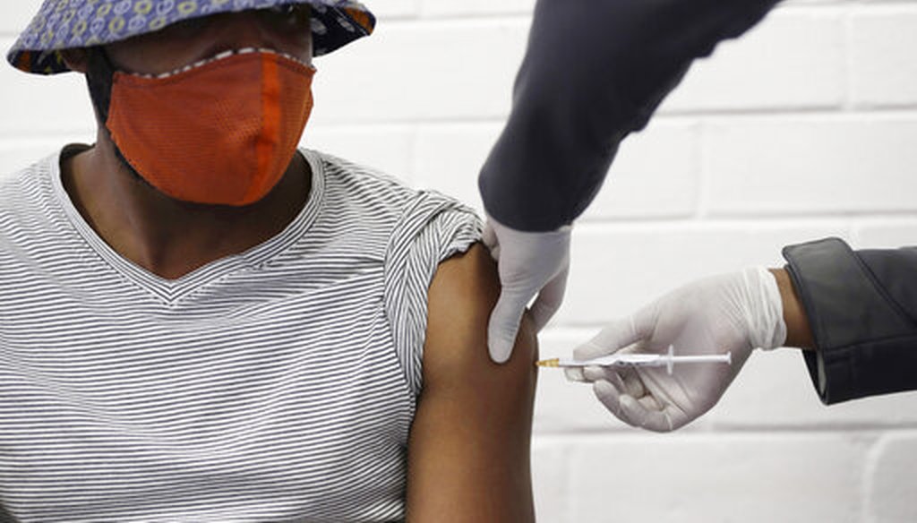 A volunteer in Johannesburg, South Africa, receives a COVID-19 test vaccine injection developed at the University of Oxford on June 24, 2020. (AP)