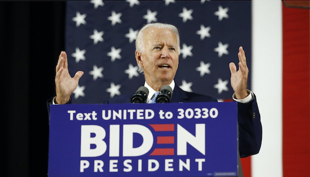 Democratic presidential candidate former Vice President Joe Biden speaks at Alexis Dupont High School in Wilmington, Del., on June 30, 2020. (AP)
