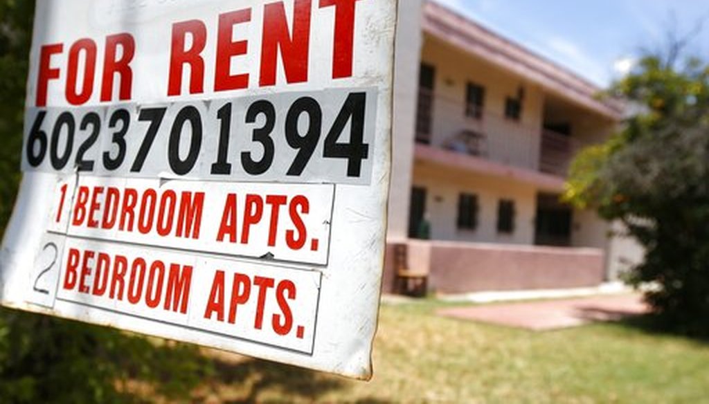 A rental sign in front of an apartment complex in Phoenix on July 14, 2020. (AP)