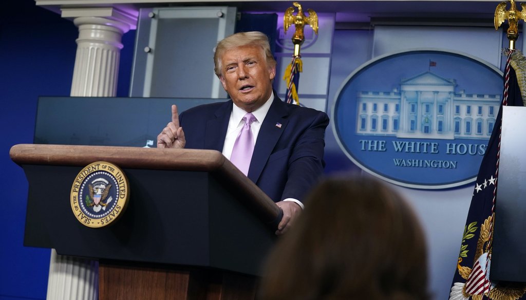 President Donald Trump speaks during a news conference at the White House on Aug. 19, 2020, in Washington. (AP)