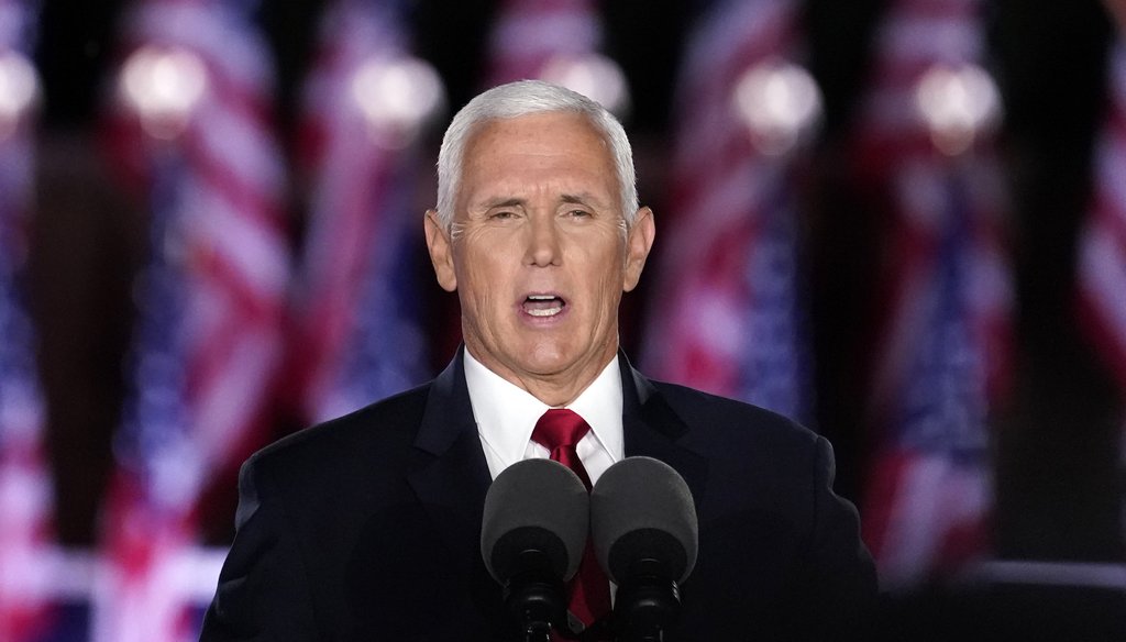 Vice President Mike Pence speaks on the third day of the Republican National Convention at Fort McHenry National Monument and Historic Shrine in Baltimore, Wednesday, Aug. 26, 2020. (AP Photo/Andrew Harnik)